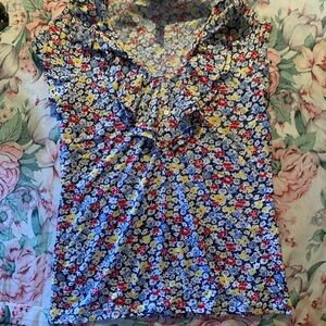 Ralph Lauren Floral Ruffle V-Neck Tank - Blue, Yellow, Red Size PSmall